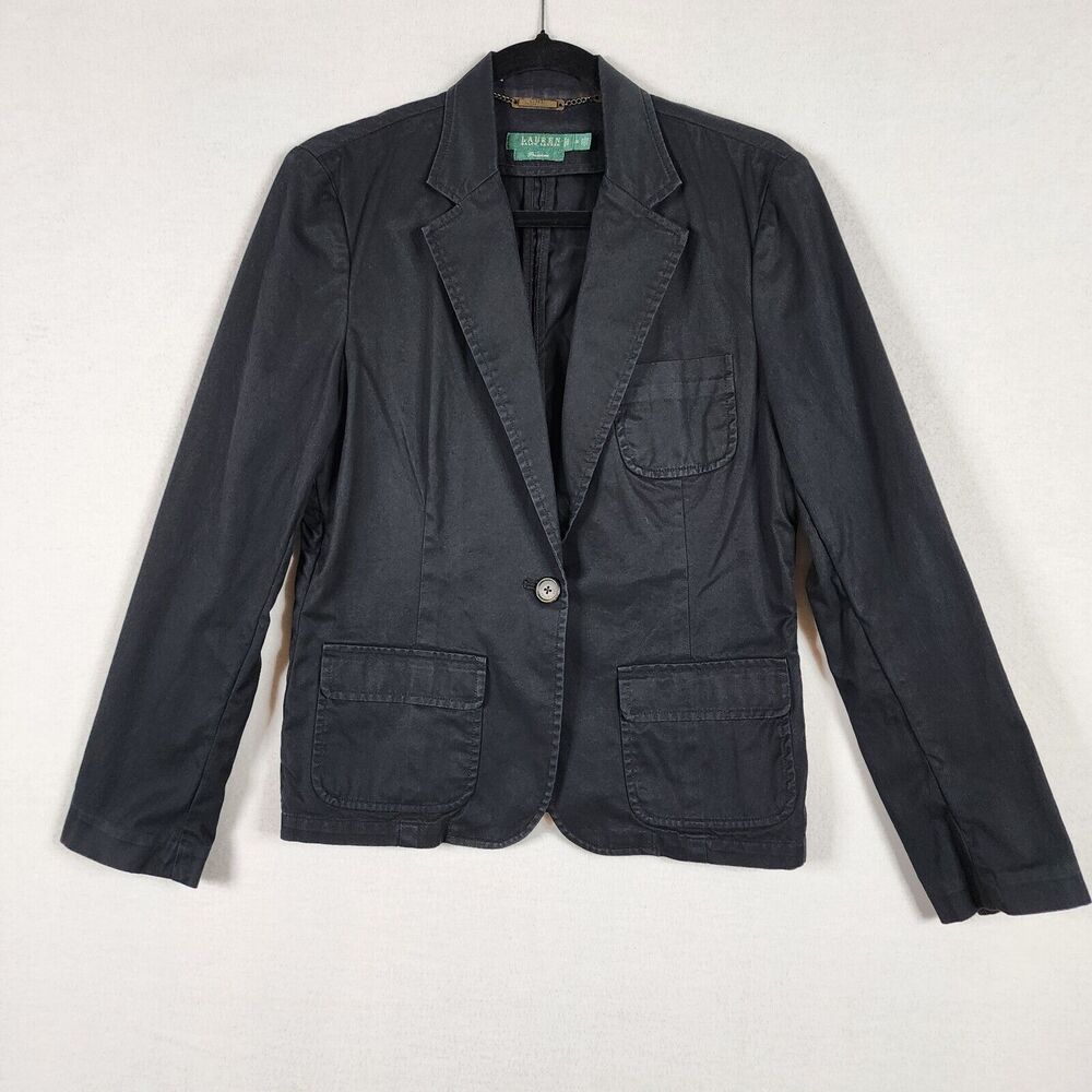 LAUREN Ralph Lauren Premium Soft Denim Black Blazer Pockets 100% Cotton Womens M